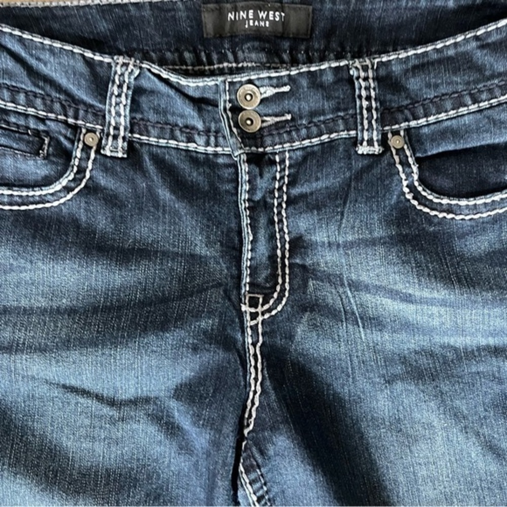 Nine West Jeans Waist 34” Inseam 31”Stretch Bootcut Bling On Pockets Blue - Picture 7 of 8